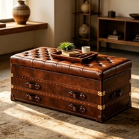 Table d'appoint vintage multi-niveaux en pierre de style américain, table basse pour cigares, table de salon de villa, aucun assemblage requis