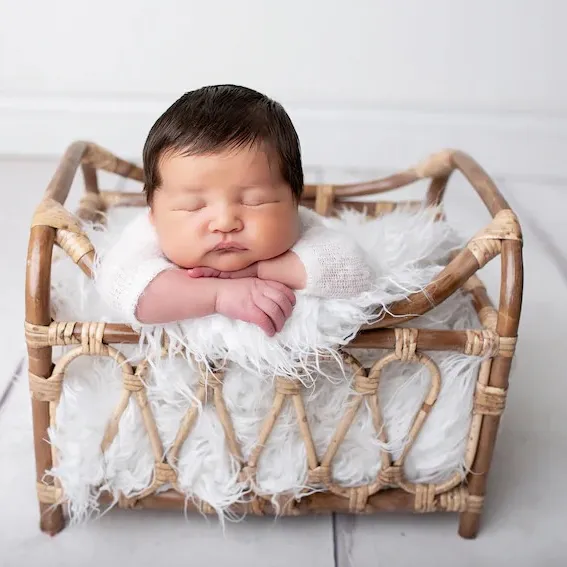 Wicker Newborn Crib Bed, Newborn Rattan Bed Basket Photography Props