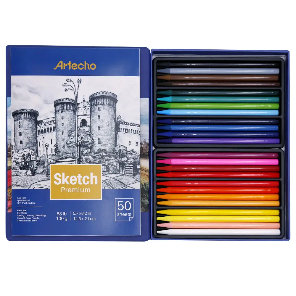 Набор акварельных красок Artecho без дерева, 24 цвета, 5,7x8,2 дюйма, 50 листов, пустые скетчбуки, художественные карандаши для рисования, отлично подходит для Blendin