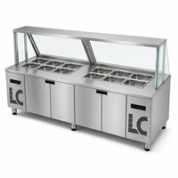 Équipement de cantine de restaurant sur mesure en acier inoxydable, réfrigérateur sous comptoir à double compresseur, comptoir de préparation de salades de 2,4 m de longueur