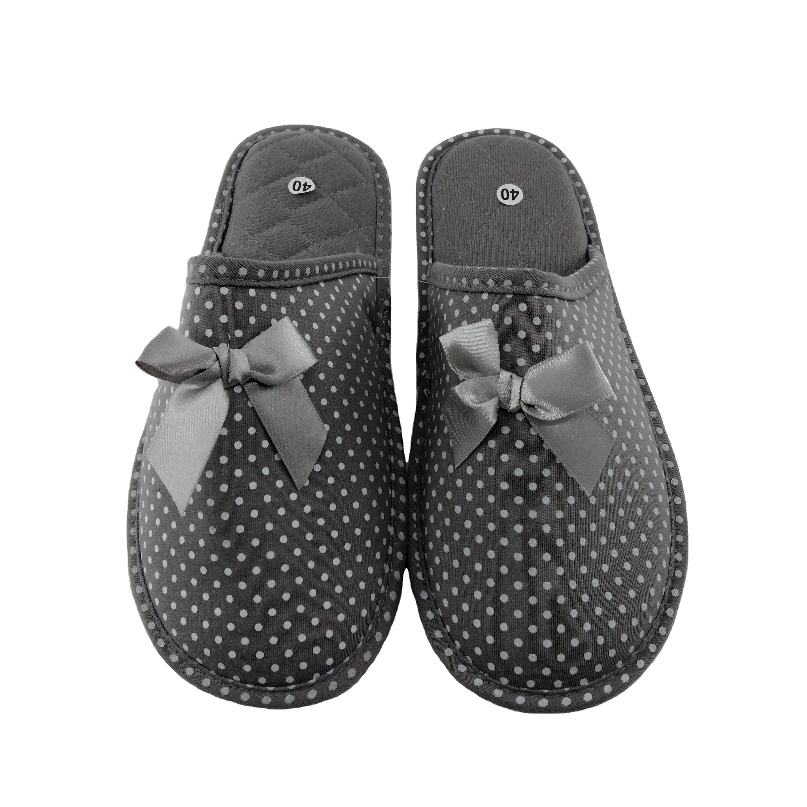 Wholesale Indoor Soft Cotton Jersey Sleeper With Bowknot Bedroom Indoor Slippers Women Footwear For Women