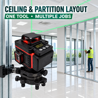 Niveau laser vert professionnel industriel 4D à 16 lignes, auto-nivelant 360°, alimenté par batterie 18V DC pour la construction de sols
