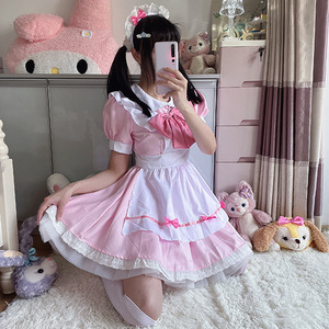 Disfraz de Sirvienta Rosa y Blanco, Estilo Lolita, Cosplay de Anime, con Diadema de Lazo, Primavera 2025 - Product Image 2