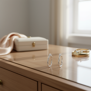 E1236 Orecchini a Cerchio in Oro Bianco, Gioielli Classici Unisex in Lega - Product Image 2