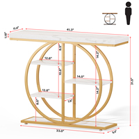Table console dorée avec plateau en marbre, base circulaire à 5 niveaux, structure en métal, table étroite pour entrée, couloir, salon, hall d'entrée, 41,3 pouces