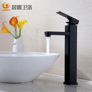 Robinet de lavabo noir à poignée unique en acier inoxydable 304, carré, monotrou, à poser sur le comptoir, style minimaliste - Product Image 5