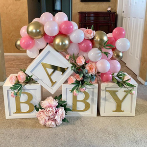 Boys And Girls Gender Reveal Balloon Tray Box Birthday Party BABY Letters Hollow Out Bump Stereod Stuffed Balloon Boxes