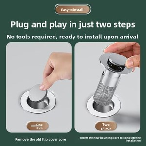 Bonde de <span class=keywords><strong>lavabo</strong></span> universelle YOUJIU YJ en acier inoxydable à poussoir avec système anti-colmatage intégré pour éviers et lavabos - Product Image 4