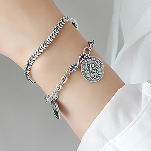 Bracelet vintage avec pendentif en forme de pièce de monnaie de <span class=keywords><strong>Napoléon</strong></span>, bracelet à breloques tendance pour femmes, argent sterling 925, bijoux fins personnalisés en gros - Product Image 4