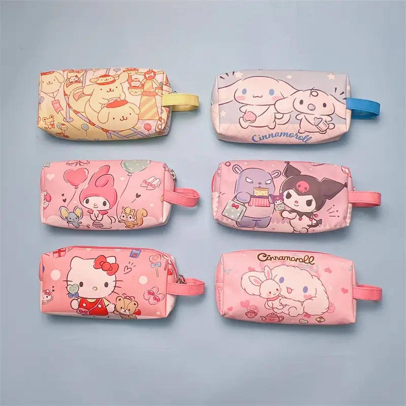 Ruunjoy gros anime pu sacs à crayons kawaii anime Melody Kuromi kt grande capacité avec poignée stockage portable sacs de maquillage