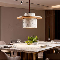 Lampes suspendues en forme de soucoupe volante en bois inspirées du style Wabi-Sabi japonais pour chambre à coucher, lustre en pierre jaune trouée pour restaurant