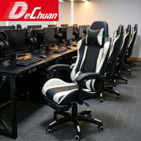 Chaise de jeu ergonomique multifonctionnelle en cuir PU avec repose-pieds rétractable, appui-tête réglable et soutien lombaire