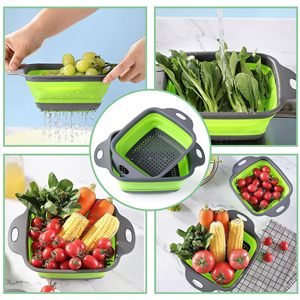 2pcs vuông có thể gập lại nhà bếp thực phẩm strainers <span class=keywords><strong>Telescopic</strong></span> cống giỏ Silicone ráp Lọc <span class=keywords><strong>colander</strong></span> cho các tiện ích - Product Image 6