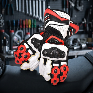 Gants d'équitation en cuir blancs, noirs, rouges, à doigts complets, pour l'été, coupe-vent, équipement de protection pour le cyclisme - Product Image 3