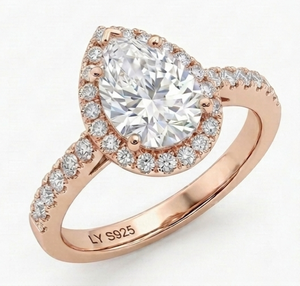 Pear Cut Moissanite Engagement <b>Ring</b> <b>Set</b> Rose Gold Plated Halo Bridal Band Stacking Wedding <b>Ring</b> for Women - Product Image 4