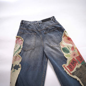 Pantalones Vaqueros Vintage Personalizados al por Mayor para Hombre, Cintura Media, Estilo Globo, Bordado Floral de Mariposas, Parche con Borlas, Pantalones Vaqueros Holgados para Hombre - Product Image 4