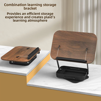 Support de lecture pliable en bois portable, support de livre de bureau réglable à 360 degrés avec tiroir de rangement