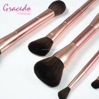 Kit de 5 pinceaux de maquillage professionnels multifonctions à double extrémité en or rose avec poils synthétiques doux pour le visage, les yeux, le rasage et les voyages