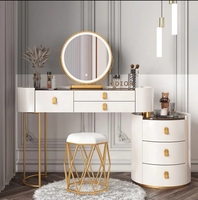 Coiffeuse de Luxe Blanche avec Miroir Lumineux et Chaise pour Chambre à Coucher ou Maquillage d'Hôtel