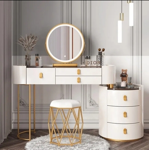 Bàn trang điểm màu trắng sang trọng có gương có đèn và ghế, thích hợp cho phòng ngủ hoặc khách sạn, dùng để trang điểm hoặc làm bàn trang điểm trong phòng tắm - Product Image 2