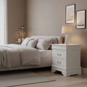 โต๊ะข้างเตียงไม้จริงสีขาวสไตล์โมเดิร์น 2 ลิ้นชัก สำหรับห้องนอนอพาร์ทเมนต์ - Product Image 2