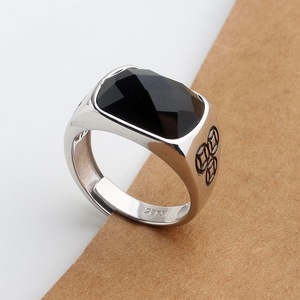 Bijoux turcs en Zircon noir pour hommes, bague en cristal pierre d'agate, argent légère, style Vintage, tendance - Product Image 5