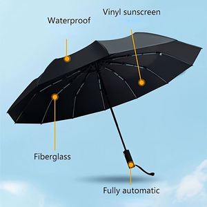 Parapluie automatique grand format personnalisé, couleur noire unie, design classique, idéal pour les cadeaux d'affaires - Product Image 3