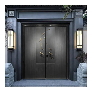 Hiện Đại Sang Trọng 32 Inch Màu Đen Nhôm Bên Ngoài Cửa Phía Trước Đôi Xử Lý Khóa Thiết Lập Phần Cứng Cửa Bên Ngoài Với Đèn Bên - Product Image 4