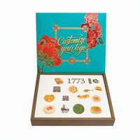Ensemble boîte cadeau et sac à pâtisserie Leabon Teal avec impression dorée, logo personnalisé, emballage de gâteaux de lune floraux rouges, vente en gros directe usine