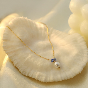 French Baroque Style Pearl Necklace With Blue Stone Teardrop Clavicle Chain For Women Daily Wear 316 Stainless Steel - Product Image 3
