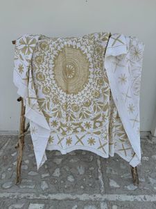 Decorative Canvas Cotton Suzani <b>Quilt</b> Ethnic Uzbek Inspired Embroidery Design Boho <b>Bedspread</b> - Product Image 1
