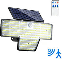 Lámpara de Pared con Sensor de Movimiento y Múltiples Cabezales, Alimentada por Energía Solar, para Exteriores, Garaje, Seguridad, Nuevo Modelo 348/428 LED