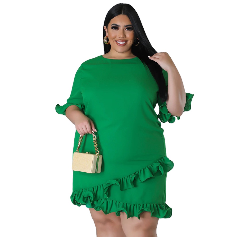 2024326 Fast Shipping Plus Size Dress Women Clothing Casual & Formal Mini  Dresses Short Ruffle Sleeve Crew Neck for Fat Ladies| Alibaba.com