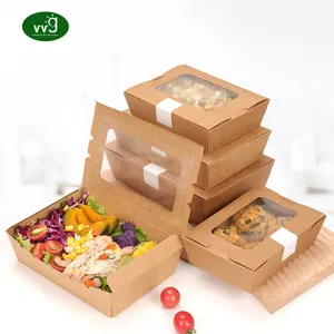 VVG Экологически чистая биоразлагаемая одноразовая коричневая крафт-коробка для еды бумажный контейнер с окном