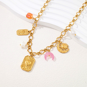 Bijoux en acier inoxydable personnalisés à la mode, vente en gros, collier pour femme avec pendentif en <span class=keywords><strong>pierre</strong></span> turquoise <span class=keywords><strong>soleil</strong></span> et lune étanche plaqué or 18 ct - Product Image 4