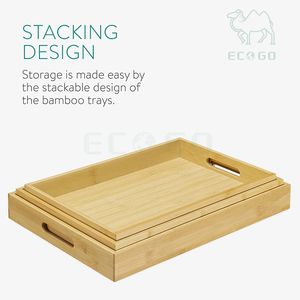 Plateaux de service en bambou de qualité supérieure Plateau en bois 3x élégant avec poignées en bambou véritable Plateaux à thé impressionnants Grands moyens petits - Product Image 2