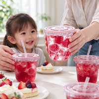 Gobelets jetables en PET de 16 oz avec couvercles et pailles pour fêtes, café glacé, smoothies et boissons froides