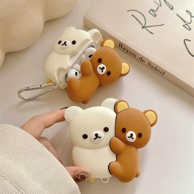 For AirPods 4 3 2 1 Pro Pro2 Earphone Case 3D Hug Bear Silicone Cartoon Headphone Box With Pendant Cute Cover