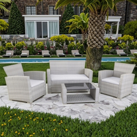 Petit ensemble de salon de jardin 4 places en rotin tressé pour balcon, avec canapé et table basse