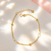 Élégant ensemble collier et bracelet en or massif 18 carats avec perles à coupe diamant et maillons trombone pour femme, idéal pour le quotidien, bijoux fins en gros