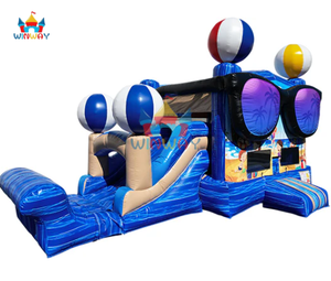 Maison gonflable à thème de plage avec toboggan, lunettes de soleil géantes et design de ballon de plage pour les fêtes d'été des enfants - Product Image 4