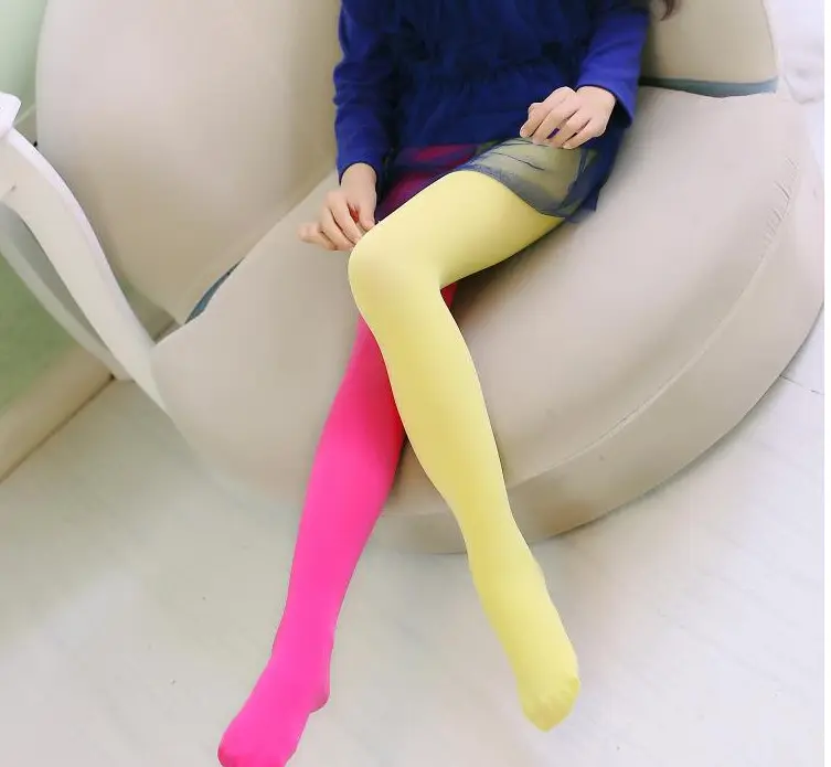 Spring Summer Left Right Spliced Kids Dancing Tights Little Girls Colorful AB Pantyhose