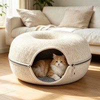 Lit pour chat Yangyangpet Donut en feutre écologique, tunnel pour animaux de compagnie à double usage, motif uni pour l'entraînement en intérieur des chatons