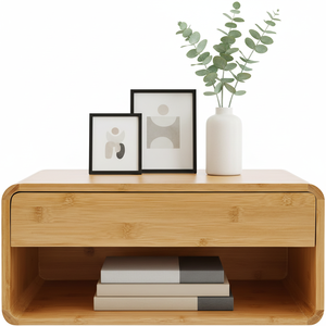 Wholesale Bamboo Wall-Mounted Nightstand Floating <strong>Bedside</strong> Table Organizer <strong>Shelves</strong> with Drawer for Bedroom - Product Image 1