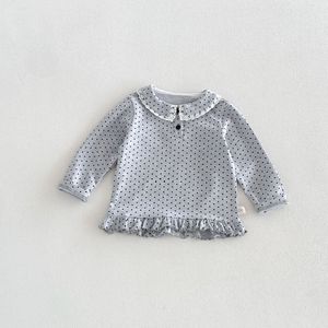 <span class=keywords><strong>Maglietta</strong></span> per <span class=keywords><strong>Bambina</strong></span> in Cotone Tinta Unita con Colletto Peter Pan a Pois, <span class=keywords><strong>Manica</strong></span> <span class=keywords><strong>Lunga</strong></span>, Strato Base per Primavera e Autunno - Product Image 3