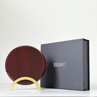 Plaques et récompenses rondes en bois de finition piano en gros, plaque en bois personnalisée avec support doré MH-MJ0628
