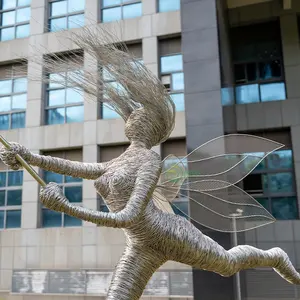 Estatua DE ARTE grande para jardín al aire libre, estatua de alambre de Metal moderna, esculturas decorativas abstractas de diente de león de Hada, esculturas de acero inoxidable