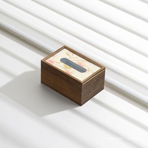 Walnut Wood Tissue <b>Box</b> With <b>Floral</b> Design For Home Living Room Hotel Use - Product Image 1