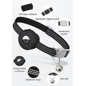 Personalizado 3M cinta reflectante AirTag gato <span class=keywords><strong>Collar</strong></span> de lujo moderno de poliéster de goma GPS Tracker <span class=keywords><strong>Collar</strong></span> con función Breakaway para mascotas - Product Image 2