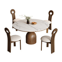 Table à manger de style nordique pour la maison, table à manger moderne de luxe léger en bois avec plateau en pierre, ensemble de table à manger ronde extensible